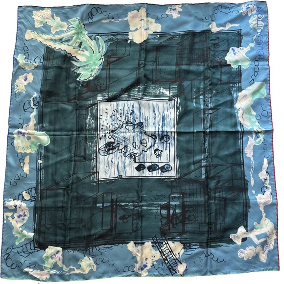Louis Vuitton Accessories - Louis Vuitton Vintage Light Blue Silk Scarf STILL WITH TAGS NEVER USED/ WORN